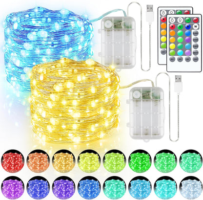 StarryEver Fairy Lights - 33ft 100LED Color Changing String Lights | Battery Operated, Waterproof, Remote Timer