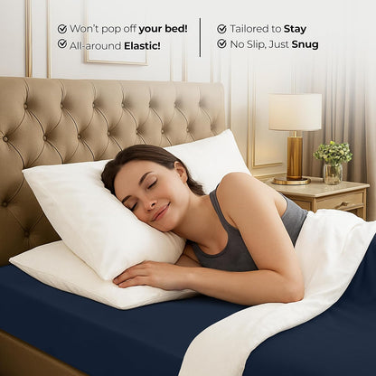Utopia Bedding Twin Fitted Sheet - Soft Microfiber - Deep Pocket Design - Navy Color - Easy Care
