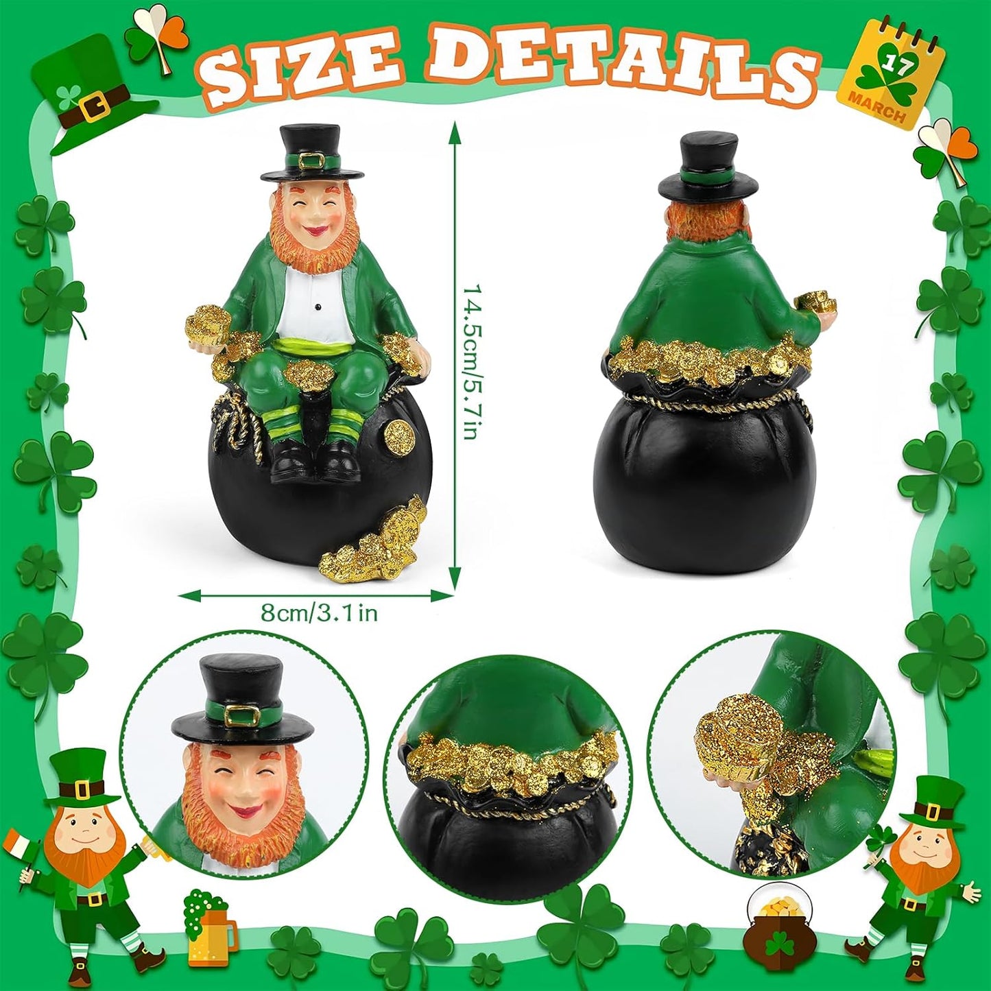 St. Patrick's Day Gnomes | 5.7-Inch Irish Resin Figurines for Home Decoration & Tiered Trays