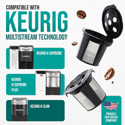 PureHQ Reusable K Cups for Keurig Coffee Makers - MultiStream Refillable Pods - 4 Pack