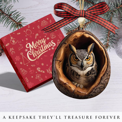 Skiennix Owl Ornaments - Realistic 3.54'' Flat Wood Decor for Christmas | Unique Gifts for Owl Lovers