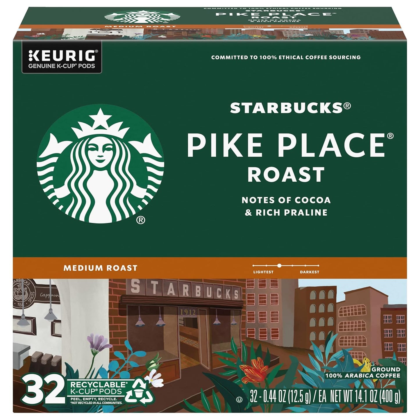 Starbucks K-Cup Pods - Pike Place Roast Medium Coffee - 32 Count (Pack of 4)