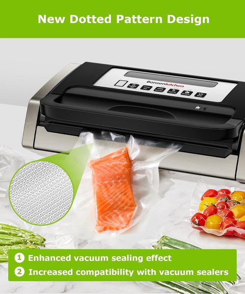 Bonsenkitchen Vacuum Sealer Bags - 6 Rolls, 8" x 16', BPA Free, Ideal for Food Storage & Sous Vide