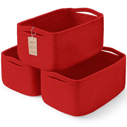 3 Pack Small Storage Baskets for Organizing - 11.8 x 7.8 x 5.1 in, Christmas Red - Variation: Red+11.8"L×7.8"W×5.1"H