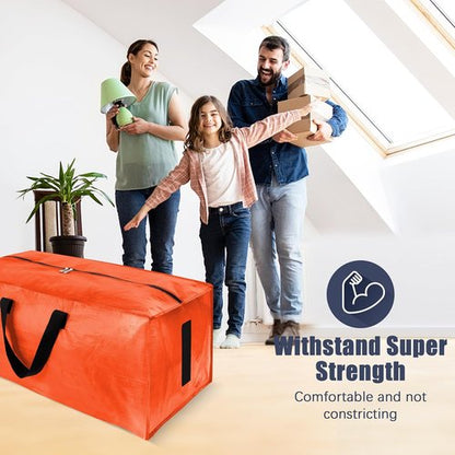 HOMESURE Large Water-Resistant Moving Bags - 8 Pack Heavy-Duty Storage Totes with Zippers & Handles | Space-Saving Orange Design