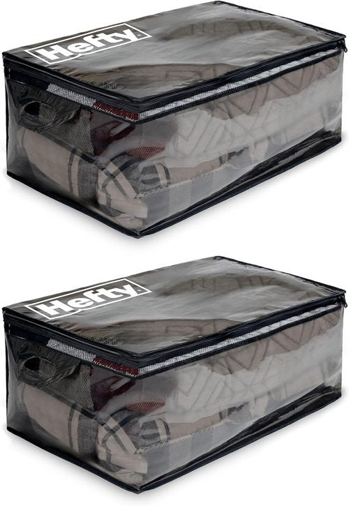 Hefty Extra Large Storage Bags - Heavy Duty Water Resistant Double Zipper Totes | 2 Pack (X-Large Black)