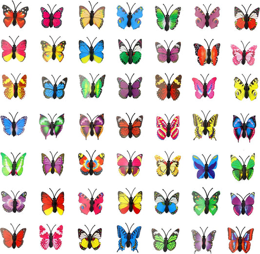 Skiennix 100 Pcs Colorful Butterfly Wall Stickers - 3D Plastic Decor for Home & Party (6cm)