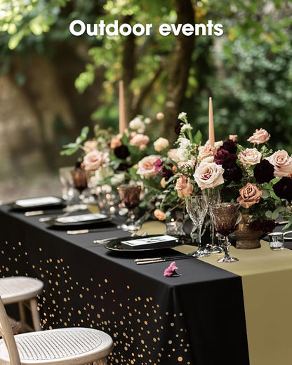 Pureegg Disposable Plastic Tablecloths - 8 Pack, 54 x 108 Inch, Leakproof & Sturdy, Black Gold for Graduation Parties