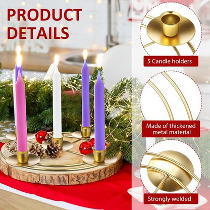 Jingmore Christmas Advent Candle Holder - Rustic Metal Wreath Ring for Pillar Candles | Round Design