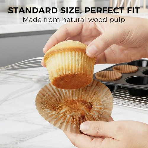 HONGBAKE Muffin Pans - Nonstick 12-Cup Cupcake Baking Tray with 120 Natural Liners | Dark Grey, 2 Pack