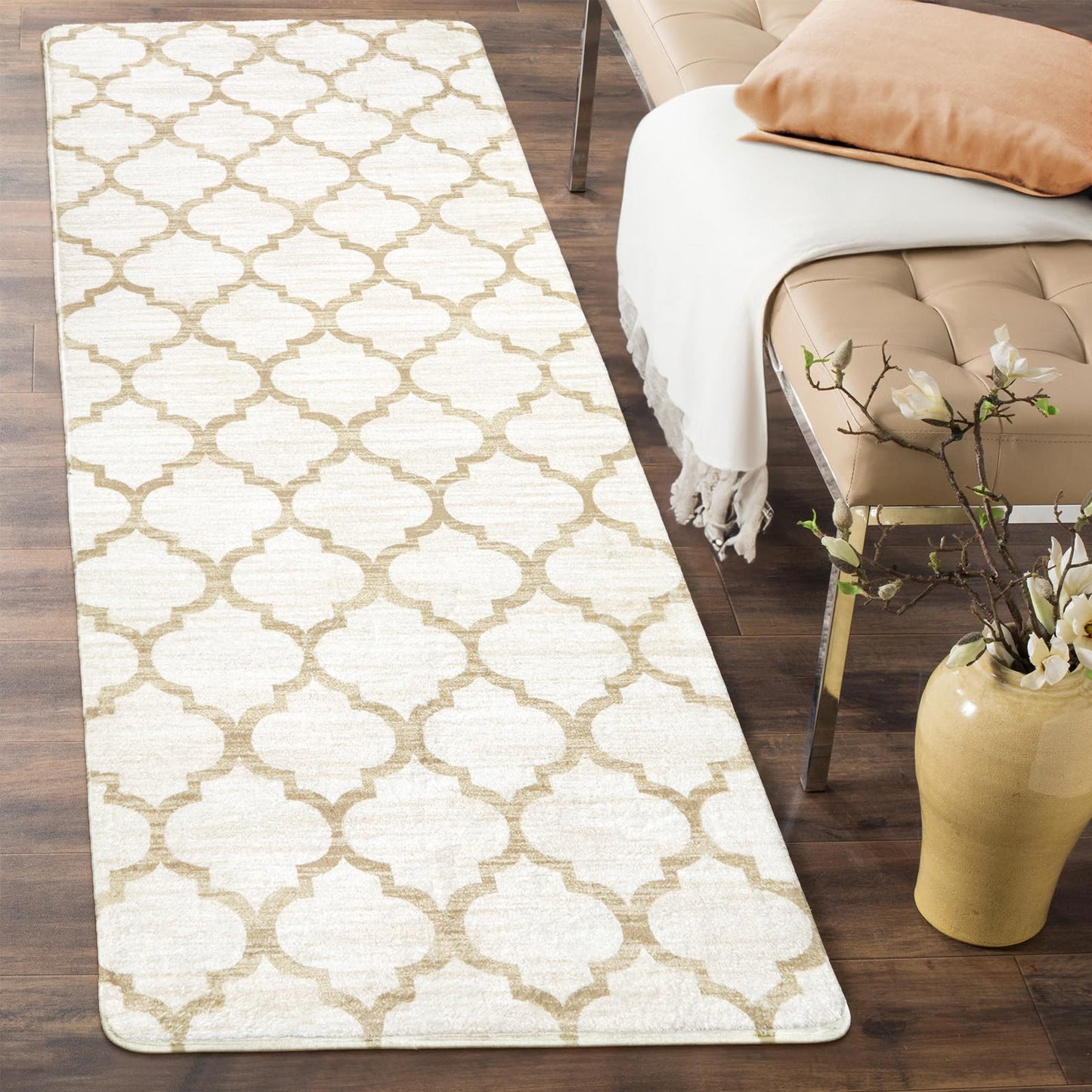 Lahome Moroccan Hallway Runner Rug 10 Ft - 2x10 Runner Rug Washable Non-Slip Kitchen Floor Runner Ultra-Thin Extra Long Runner Rug, Modern Print Carpet Runners for Entryway Stair (Beige, 2'x10')