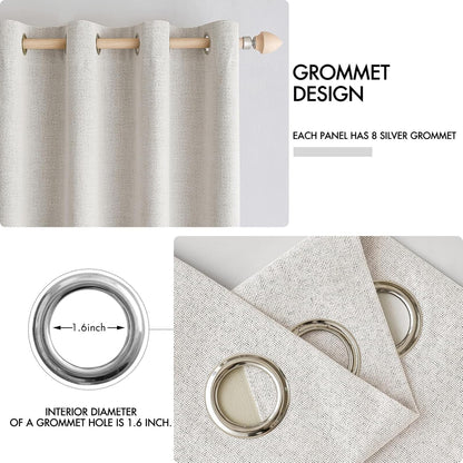 MIULEE 100% Blackout Linen Textured Curtains - Thermal Insulated Cream White Drapes | 52 x 84 Inch (2 Panels)