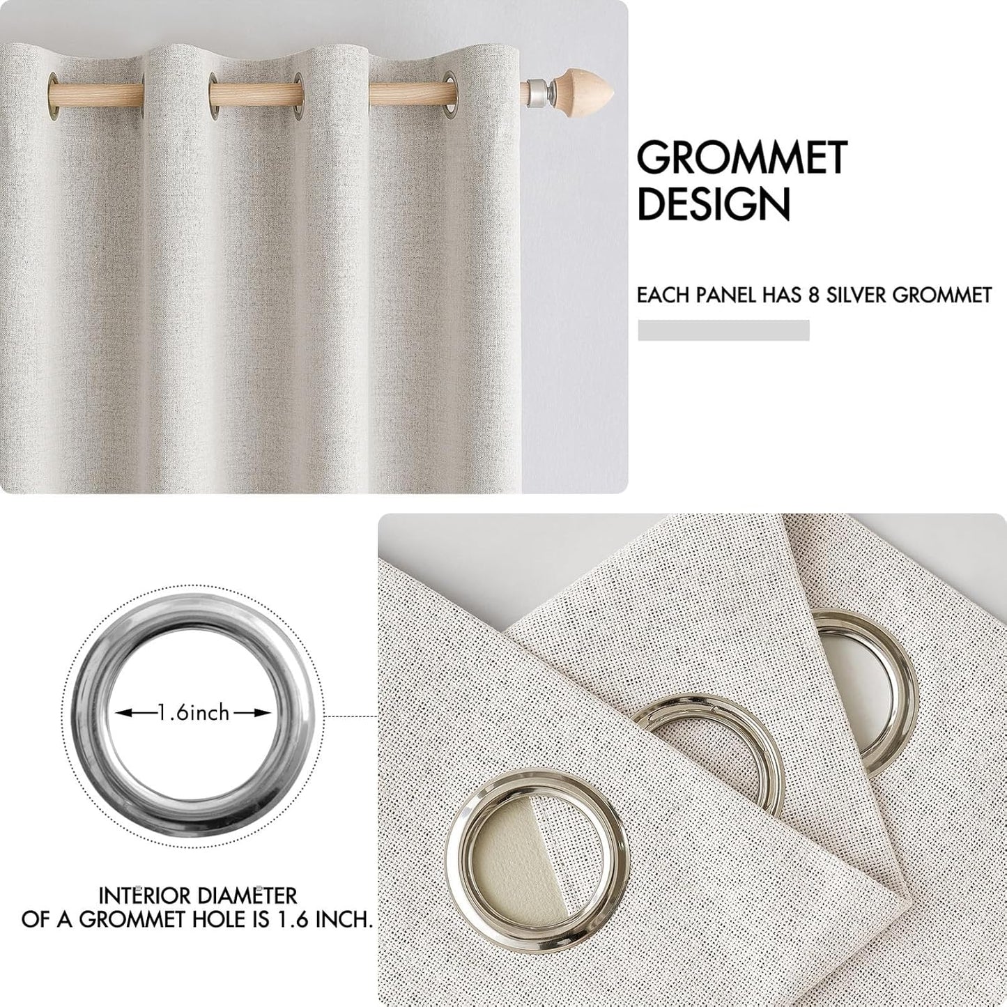 MIULEE Blackout Curtains - 100% Thermal Insulated Linen Textured Drapes | Cream White, 52 x 63 Inch (2 Panels)