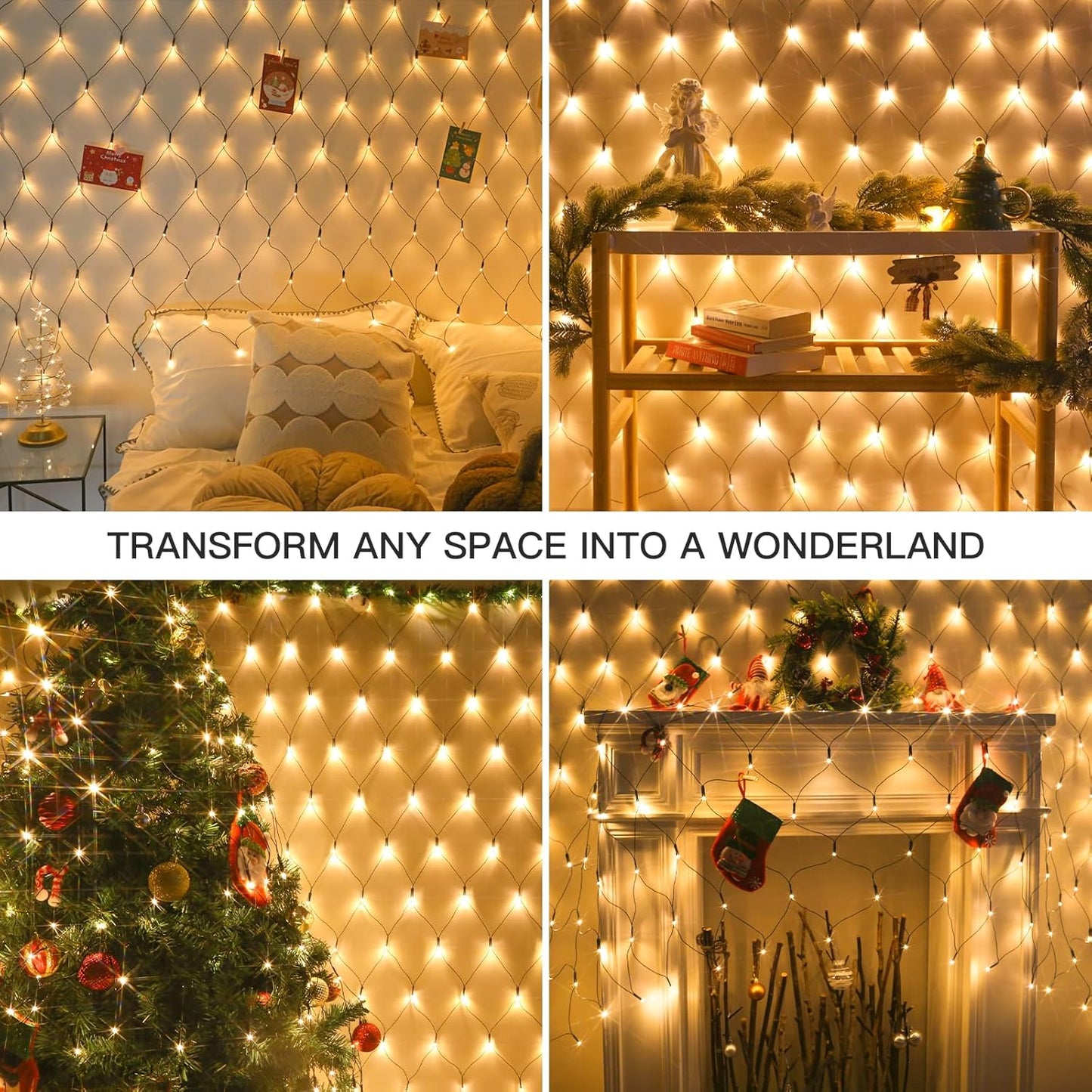 Suddus 360 LED Christmas Net Lights - Waterproof Connectable Green Wire for Outdoor Decoration | 12ft x 5ft