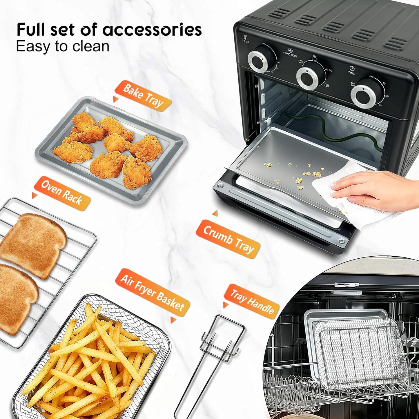 Skiennix 10QT Air Fryer Toaster Oven Combo - 5-in-1 Cooking Functions | 3-Layer Design with Visible Window
