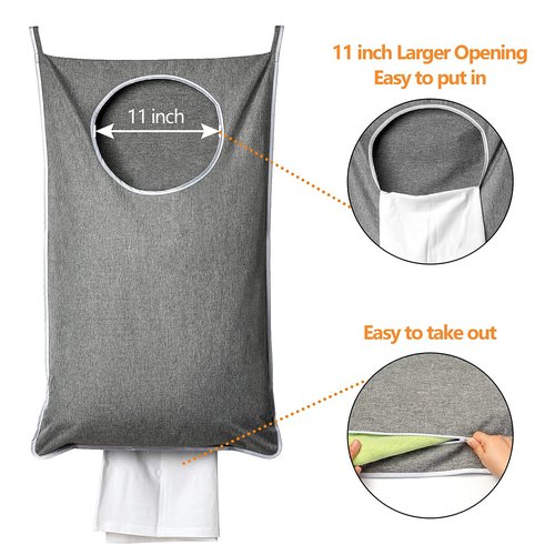 ANSTROUT XL Hanging Laundry Hamper, Extra Large Tear-resistance Door Hamper with 2 Types Hooks for Dirty Clothes, Save Bathroom Space Hanging Laundry Bag (36.5x 22 Inch,Grey)