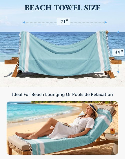 LANE LINEN Oversized Beach Towel - Quick Dry, Sand Free, Lightweight Travel Towel | 4 Pack, Aqua, 39"x71"