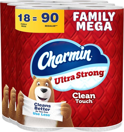 Charmin Ultra Strong Toilet Paper - 2-Ply Clean Touch | 18 Family Mega Rolls (90 Regular Rolls) - White