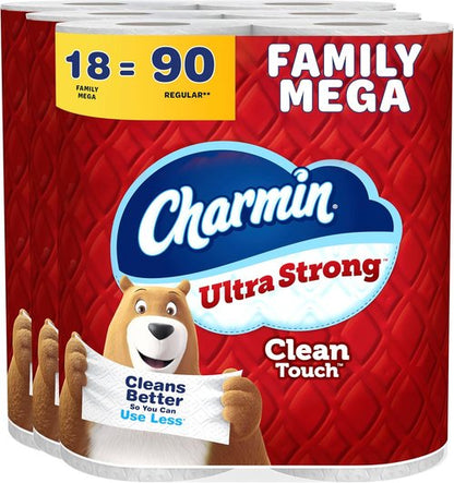 Charmin Ultra Strong Toilet Paper - 2-Ply Clean Touch | 18 Family Mega Rolls (90 Regular Rolls) - White