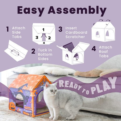 LiBa Cardboard Holiday Cat House with Scratch Pad and Catnip, Cat Bed for Indoor Cats, Cat Scratching Toy, Christmas Decorations Cat Gifts for Cats Pumpkin House
