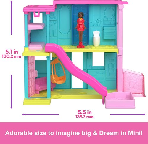 Barbie Mini Dreamhouse Dollhouse Set - Includes 1.5-Inch Doll, Furniture, Elevator & Pool