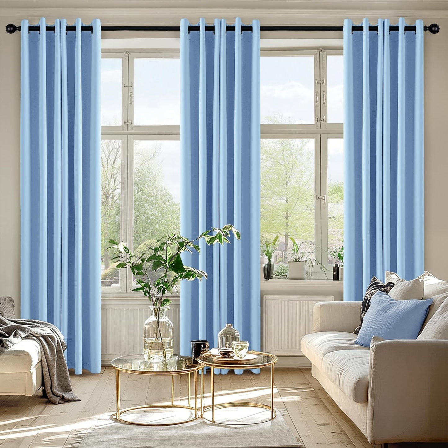 MIULEE Sky Blue Blackout Curtains - Thermal Insulated Room Darkening Drapes | 84 Inches Long, 2 Panels