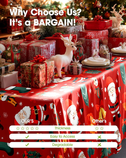 Pureegg Disposable Tablecloths - 10 Pack, 54 x 108 Inch, Sturdy & Leakproof for Christmas Parties - Red