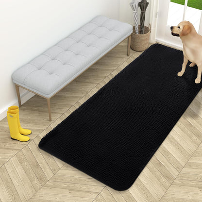 OLANLY Dog Door Mat - Absorbent Non-Slip Mud Mat for Indoor Use | 54x24 Black Chenille Carpet