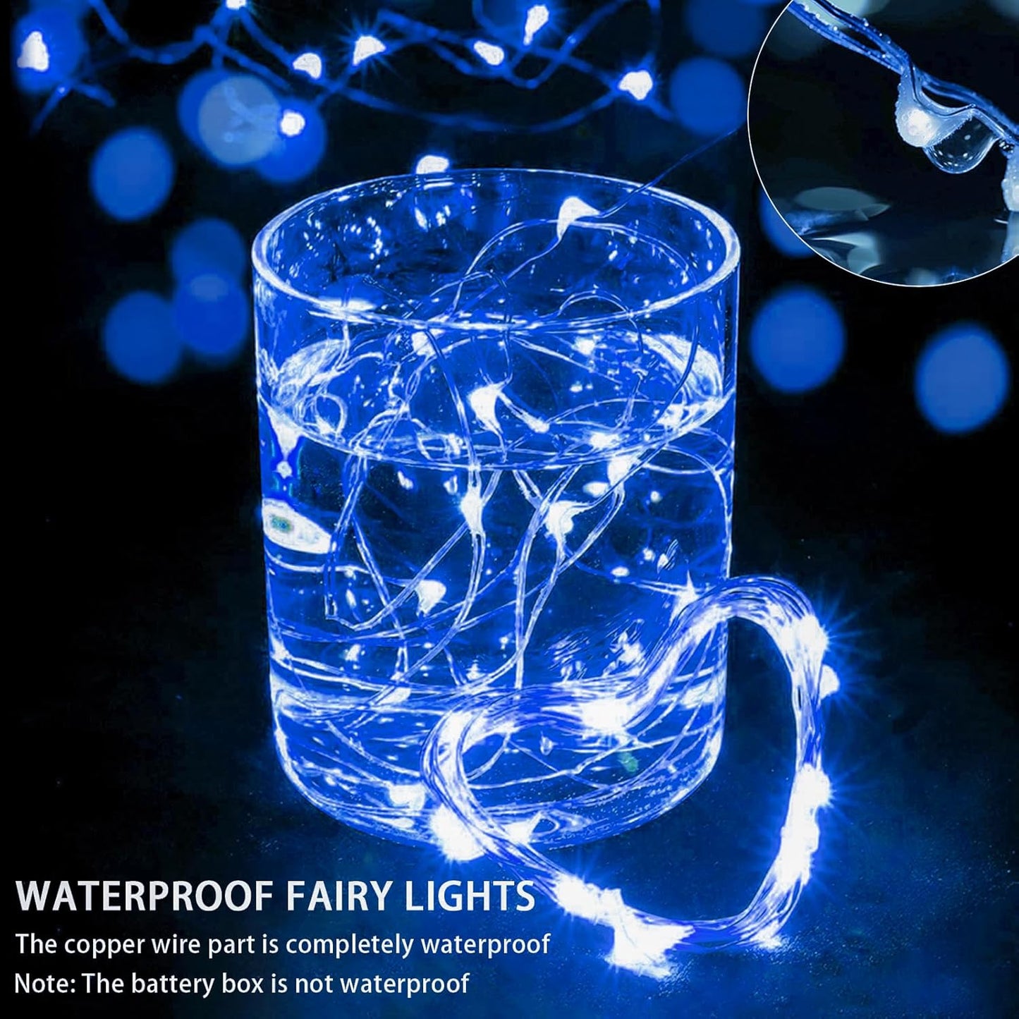 Skiennix 50 Pack Blue Fairy Lights - 7Ft 20 LED Twinkle String Lights | Battery Operated & Waterproof for Weddings, Parties, & Holidays