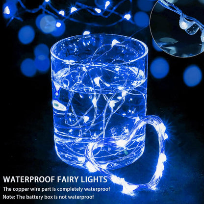 Skiennix 50 Pack Blue Fairy Lights - 7Ft 20 LED Twinkle String Lights | Battery Operated & Waterproof for Weddings, Parties, & Holidays
