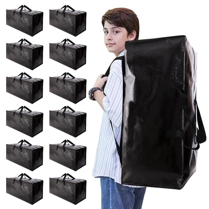 NATURELUX Heavy Duty Moving Bags with Backpack Straps and Strong Handles, Alternative to Moving Boxes and Storage Totes for Dorm Room Essentials, 12 Pack, Black
