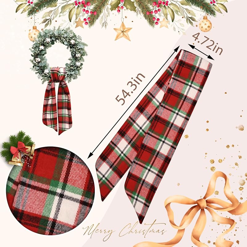 Red Plaid Burlap Wreath Sash for Front Door - Holiday Christmas Ribbon Accessory (Variation: Red Plaid)