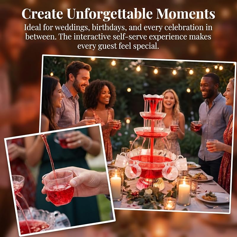 LED Lighted 3-Layer Wine Fountain Drink Dispenser with 1.5 Gallon Capacity and 5 Reusable Cups
