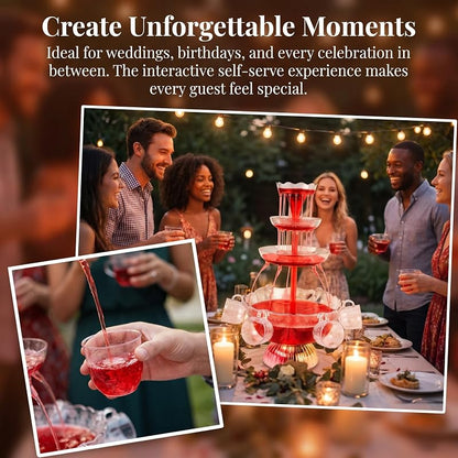 LED Lighted 3-Layer Wine Fountain Drink Dispenser with 1.5 Gallon Capacity and 5 Reusable Cups