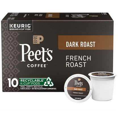 Peet's Coffee, Dark Roast Keurig K-Cup Pods, 100% Arabica Coffee - French Roast 10 Count (1 Box of 10 Pods)