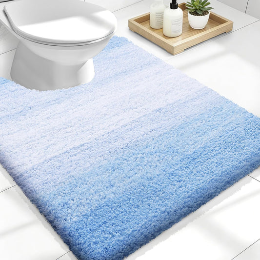 OLANLY Luxury U-Shaped Toilet Rugs - Extra Soft, Absorbent Microfiber Bath Mat, 24x20, Light Blue
