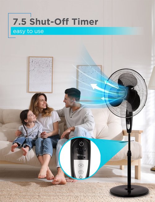 BLACK+DECKER 16 Inches Stand Fan with Pedestal Base, Height Adjustable Pedestal Fan with Remote and Touch Control Panel, Free Standing Fan with 90-Degree Oscillating and 3-Speed Settings, Black