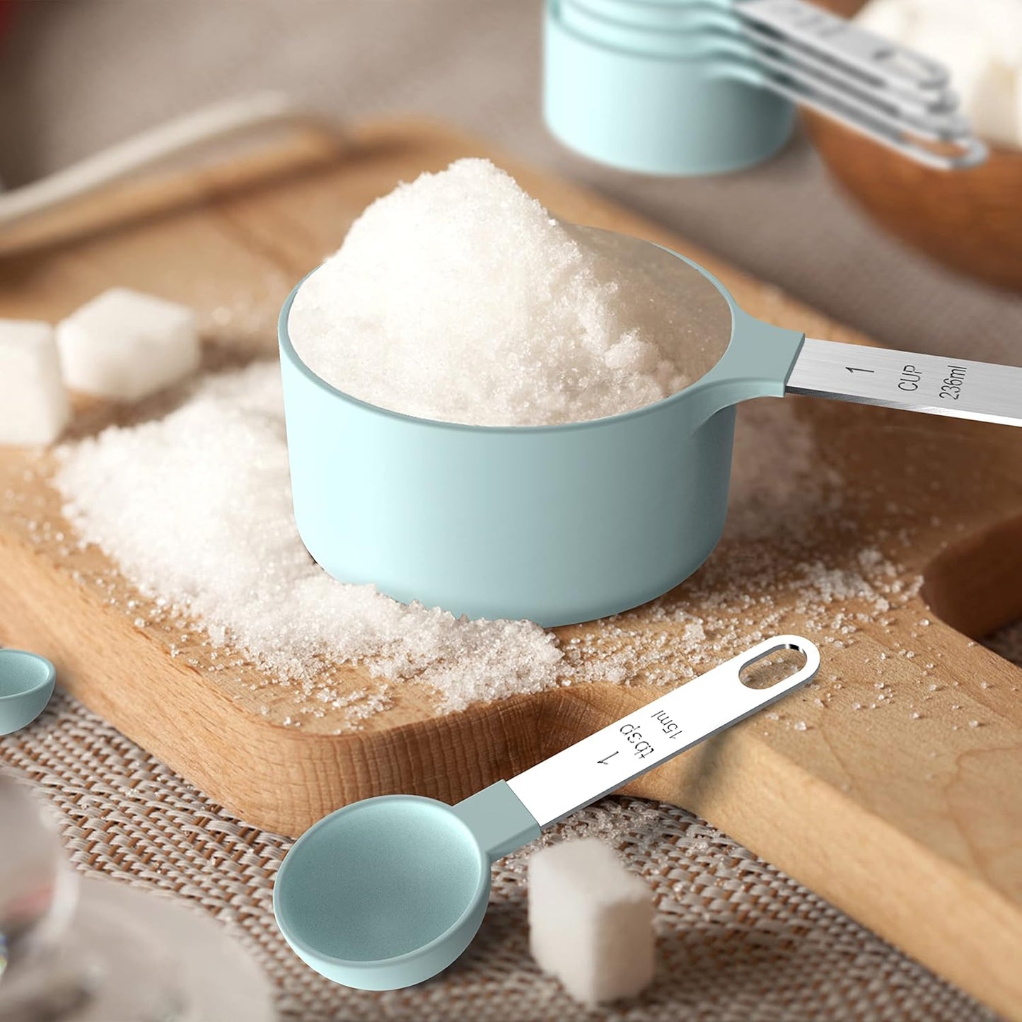TILUCK Measuring Cups & Spoons Set - Stackable Kitchen Gadgets with Stainless Steel Handles | Green