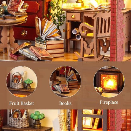 Booknook-Creativity DIY Book Nook Kit - 3D Wooden Puzzle Bookend Decor with LED Light for Adults