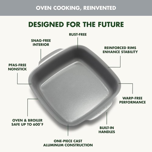 GreenPan Premiere 8" Square Cake Baking Pan - Healthy Ceramic Nonstick, Warp-Free, PFAS-Free, Gray