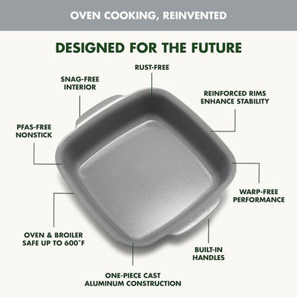 GreenPan Premiere 8" Square Cake Baking Pan - Healthy Ceramic Nonstick, Warp-Free, PFAS-Free, Gray