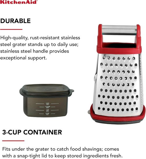 KitchenAid 4-Sided Stainless Steel Box Grater - Detachable Storage Container Included