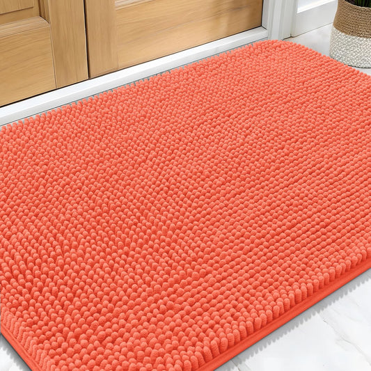 OLANLY Dog Door Mat - Absorbent Non-Slip Chenille for Muddy Paws | 34x21 Coral Indoor Entryway Carpet