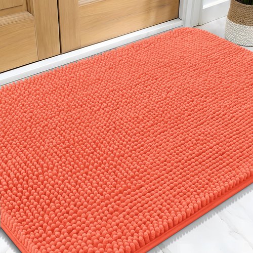 OLANLY Dog Door Mat for Muddy Paws 34x21, Absorbs Moisture and Dirt, Absorbent Non-Slip Washable Doormat, Quick Dry Chenille Mud Mat for Dogs, Entry Indoor Entryway Carpet for Inside Floor, Coral