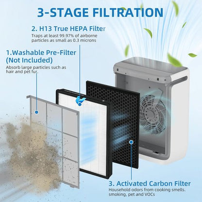 LEVOIT Vital 200S Replacement Filter - 3-in-1 True HEPA & Activated Carbon - 2 Pack, White