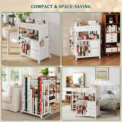 Wrapping Paper Storage Cart by [Brand Name] - Upgraded Rolling Organizer with Silent Wheels | Craft Storage for Gift Wrap, Ribbons & Bags