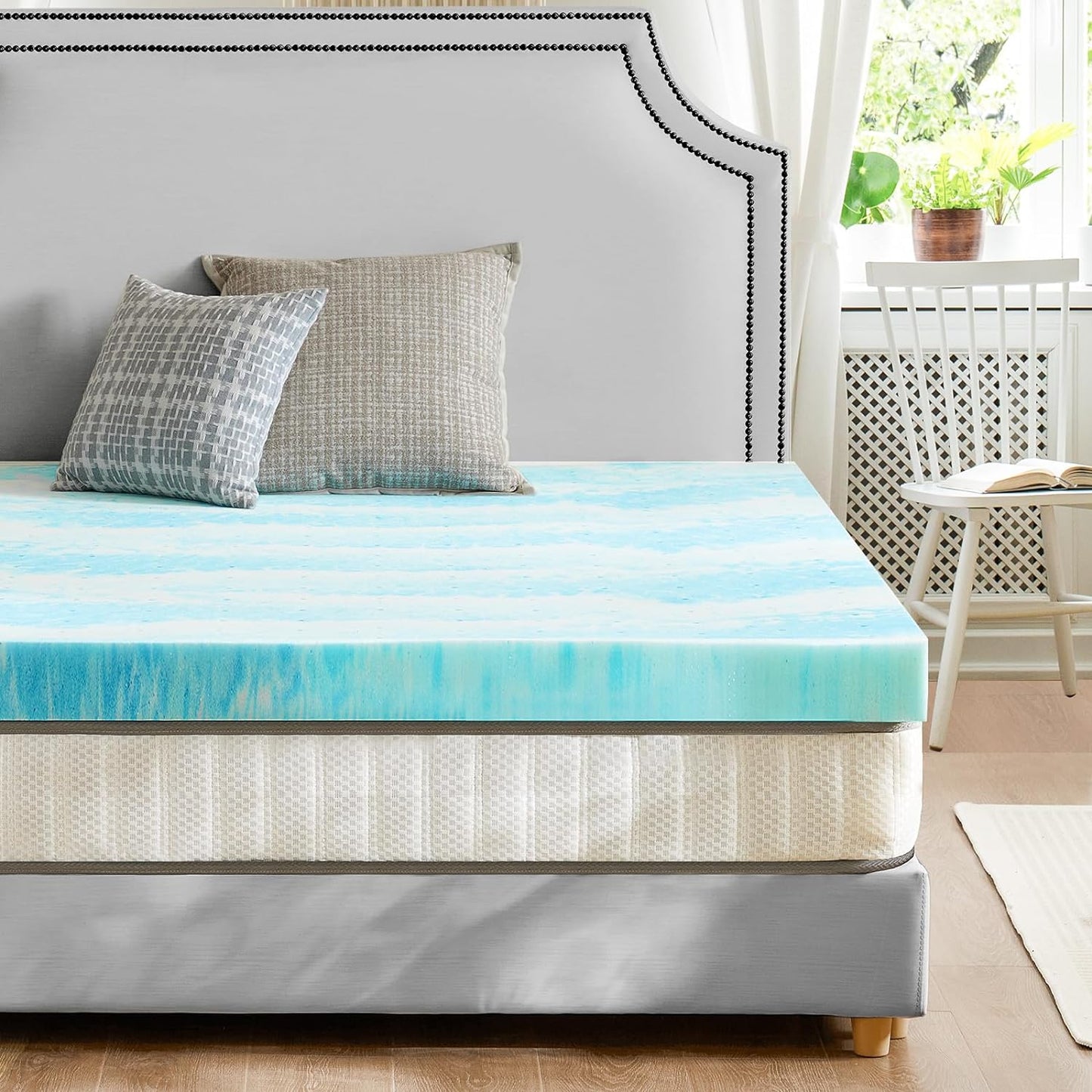 Sweetcrispy Mattress Topper - Cooling Gel Infused Memory Foam | 2 Inch Thick Twin Size Bed Pad, Blue
