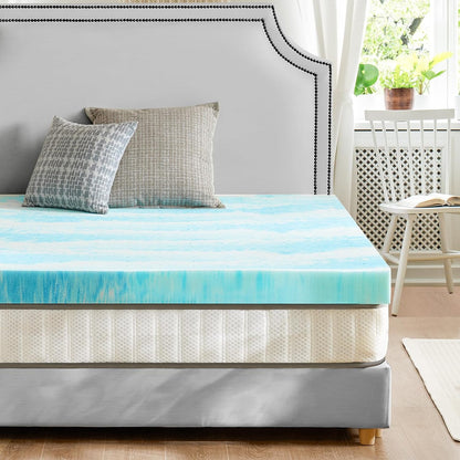 Sweetcrispy Mattress Topper - Cooling Gel Infused Memory Foam | 2 Inch Thick Twin Size Bed Pad, Blue
