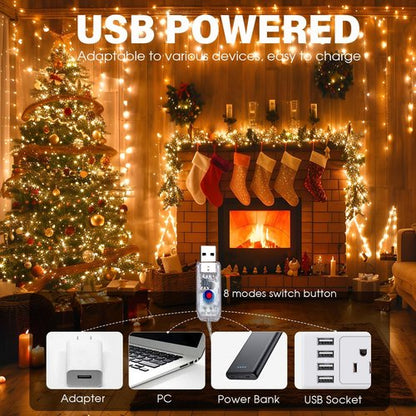 Fairy Lights 66FT 200 LED USB Twinkle Lights - Remote & Timer, Waterproof Copper Wire for Bedroom & Party Decor (Warm White)