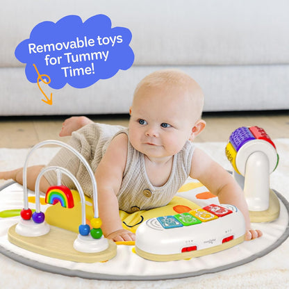 Move2Play 4-in-1 Baby Activity Center - Montessori Design with 8 Interactive Toys | Tummy Time, Exersaucer & Toddler Table | Perfect Gift for 3-12 Months (Sun)
